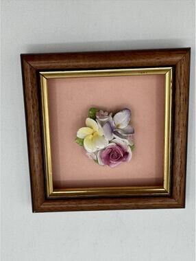 Vintage Ashton England Porcelain Flower Plaque Framed Capodimonte Style